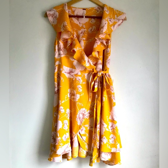 FREE PEOPLE French Quarter Yellow Floral Print Wrap Dress - Picture 8 of 13